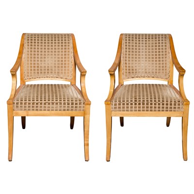 Lot 175 - Pair of Stained Beechwood Upholstered Armchairs