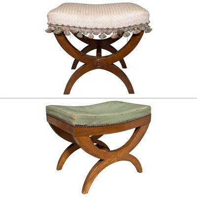 Lot 219 - Two Continental Style Fruitwood Curule Stools...
