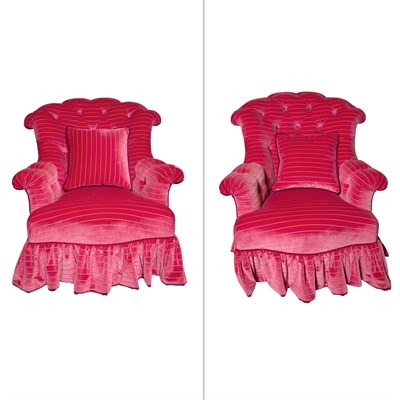 Lot 239 - Pair of Button Tufted Upholstered Club Chairs