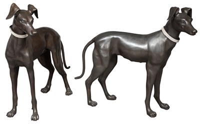Lot 430 - Pair of Patinated Bronze Hounds Each with...