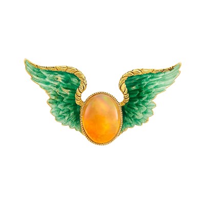 Lot 487 - Antique Gold, Fire Opal and Enamel Pin