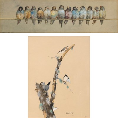 Lot 84 - American School 19th Century Birds in a Row...