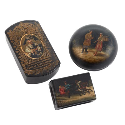 Lot 355 - Group of Three Russian Lacquered Papier-Mâché...