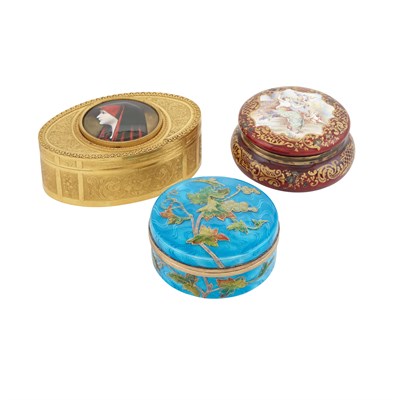 Lot 343 - French Enamel Inset Gilt Metal Box; Together...