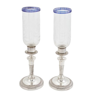 Lot 366 - Pair of English Silver Plated Candlesticks...