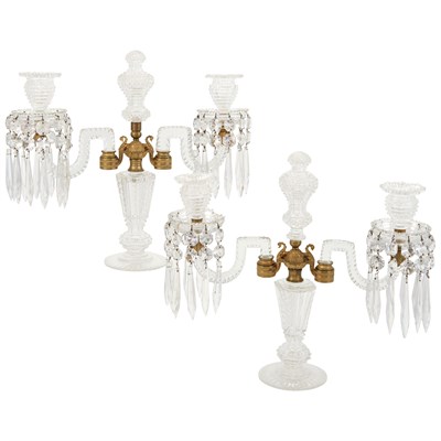 Lot 307 - Pair of Regency Style Gilt Brass and Cut Glass...