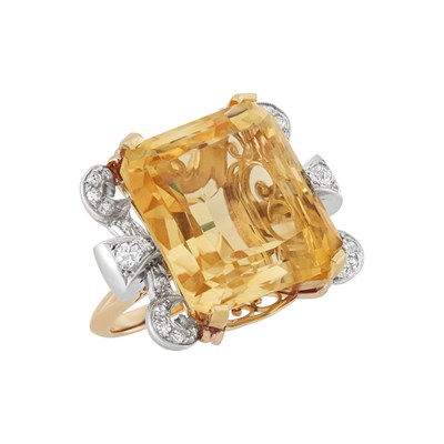 Lot 179 - Two-Color Gold, Citrine and Diamond Ring