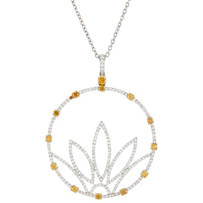 Lot 113 - Two-Color Gold, Diamond and Yellow Diamond Pendant and Chain