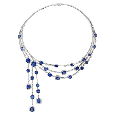 Lot 432 - White Gold, Sapphire and Diamond Necklace