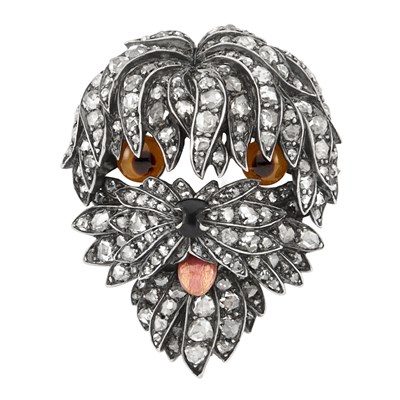 Lot 356 - Antique Silver, Gold, Diamond and Enamel Dog Brooch