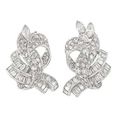 Lot 276 - Pair of Platinum and Diamond Earclips
