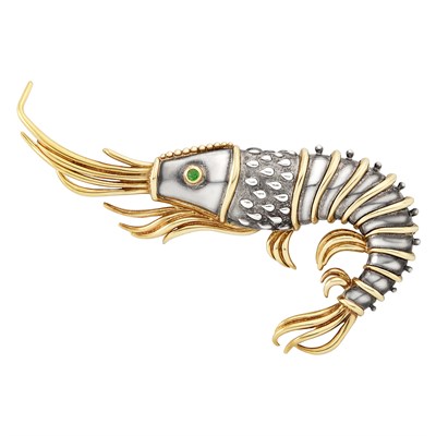 Lot 176 - Gold, Silver and Emerald Shrimp Brooch, Tiffany & Co.