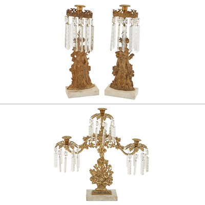 Lot 162 - Pair of Gilt Brass Girandole Candlesticks 19th...