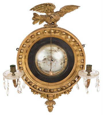 Lot 326 - Regency Style Giltwood Convex Girandole Mirror...