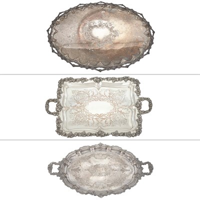 Lot 359 - Three Silver Plated Tea Trays Length of...