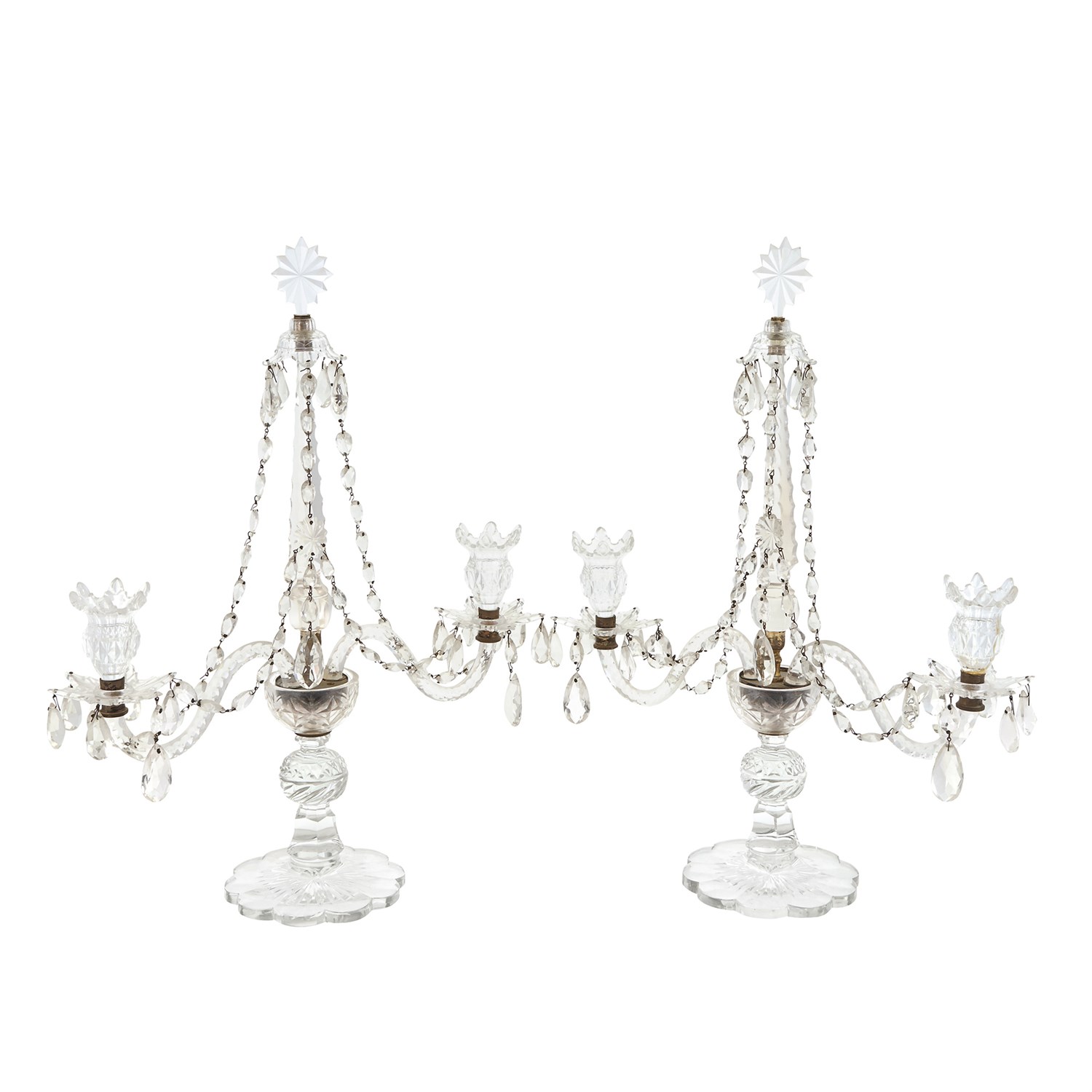 Lot 315 - Pair of George III Style Cut Glass Two-Light...