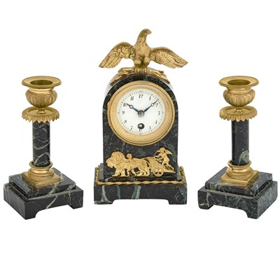 Lot 288 - Empire Style Gilt-Metal Mounted Small Clock...