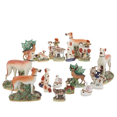 Lot 238 - Group of Staffordshire Pottery Animals and...