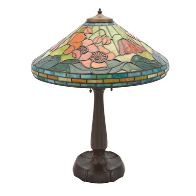 Lot 297 - Leaded Glass and Patinated Metal Lamp Bears...