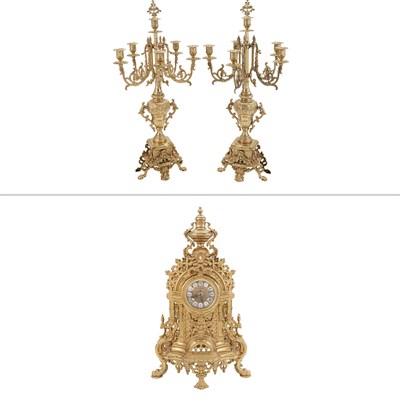 Lot 301 - Napoleon III Style Brass Clock Garniture The...