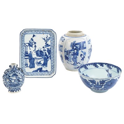 Lot 194 - Chinese Blue and White Porcelain Ovoid Jar;...