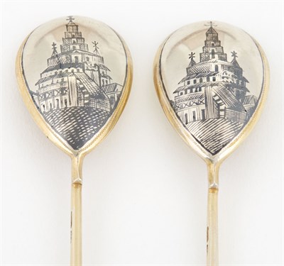 Lot 186 - Set of Twelve Russian Parcel-Gilt Silver and...