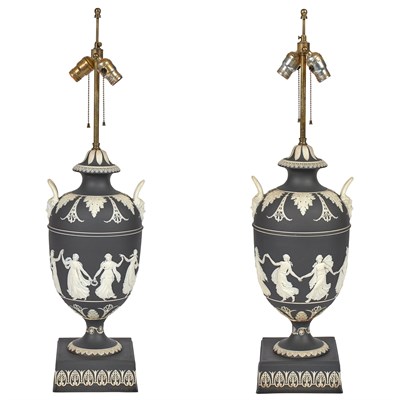 Lot 147 - Pair of Wedgwood Black and White Jasperware...