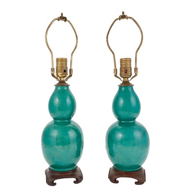 Lot 257 - Pair of Chinese Green Crackle Glazed Pottery...