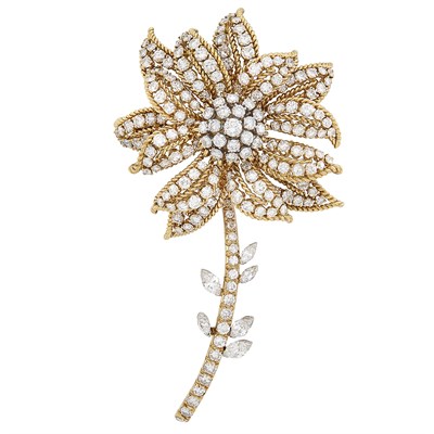 Lot 433 - Gold, Platinum and Diamond Flower Clip-Brooch, David Webb