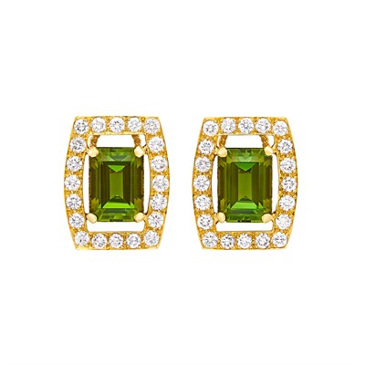 Lot 162 - Pair of Gold, Tourmaline and Diamond Earclips, David Webb