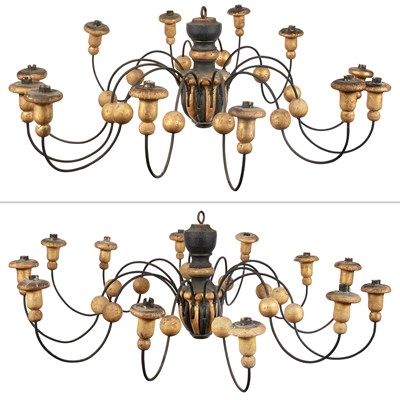 Lot 155 - Pair of Painted and Parcel-Gilt Wood and Iron...