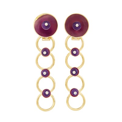 Lot 385 - Pair of Gold, Amethyst Bead and Diamond Pendant-Earclips, Aletto Brothers