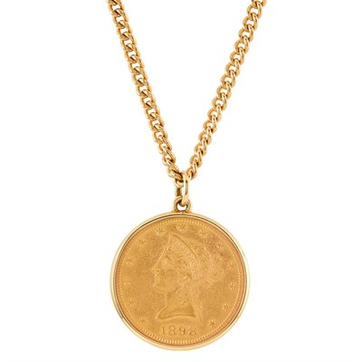 Lot 220 - Gold and US Ten Dollar Liberty Gold Coin Pendant and Chain