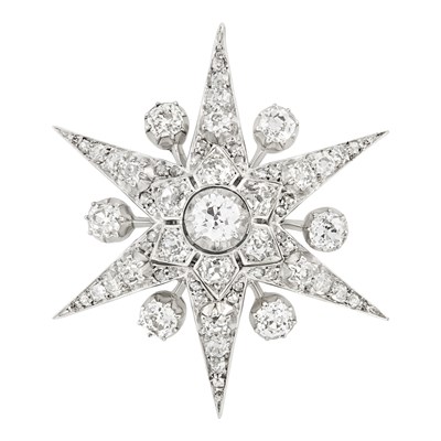 Lot 263 - Antique Rhodium-Plated Silver-Topped Gold and Diamond Starburst Pendant
