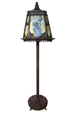Lot 327 - Tiffany Style Brown Patinated-Metal and Leaded...