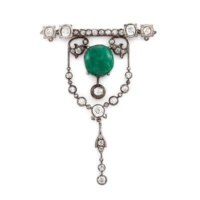 Lot 1266 - Silver, Gold, Cabochon Emerald and Diamond Fragment
