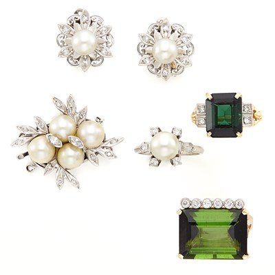 Lot 1456 - Group of Gold, Platinum, White Gold, Metal, Cultured Pearl, Tourmaline and Diamond Jewelry
