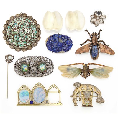 Lot 1664 - Pair of Costume Earclips and Group of Silver, Metal, Gold and Opal Jewelry and Fragments