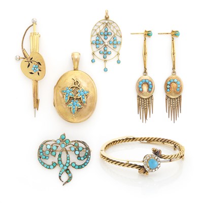 Lot 316 - Group of Gold, Low Karat Gold, Silver and Turquoise Jewelry
