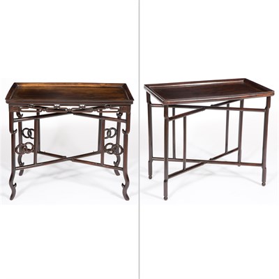 Lot 143 - Two Chinese Hardwood Side Tables on X-form...