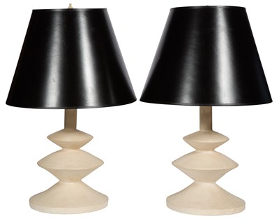 Lot 131 - Pair of Painted White Plaster Table Lamps...