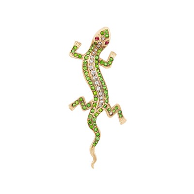 Lot 496 - Antique Gold, Demantoid Garnet and Diamond Salamander Brooch