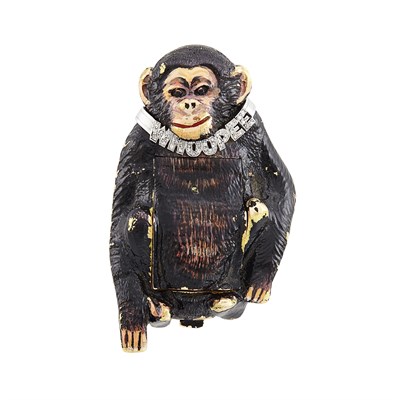 Lot 317 - Gold, Platinum, Black Enamel and Diamond Monkey Clock Objet, BlancPain