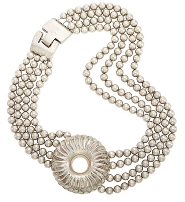 Lot 1682 - Four Strand Silver Bead Necklace