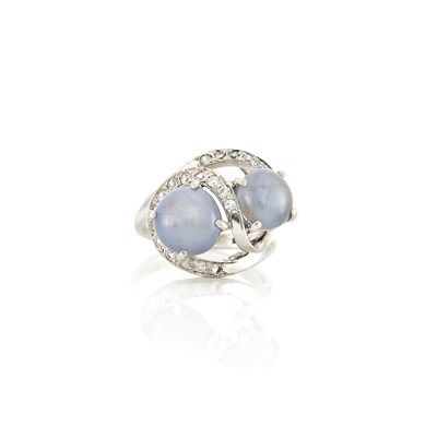 Lot 1533 - White Gold, Star Sapphire and Simulated Diamond Ring