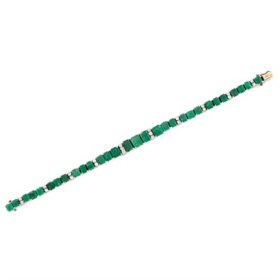 Lot 1451 - Silver, Emerald and Diamond Bracelet