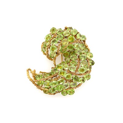 Lot 1537 - Gold and Peridot Clip-Brooch