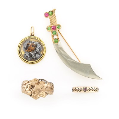 Lot 1535 - Group of Antique Yellow, White and Rose Gold, Gem-Set, Reverse Crystal Intaglio and Diamond Jewelry