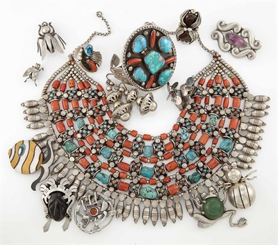 Lot 1623 - Group of Silver, Coral and Turquoise Jewelry