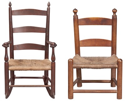 Lot 225 - Shaker Type Slat Back Rush Seat Child's...